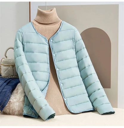 Women's slim fit short light long sleeve down jacket