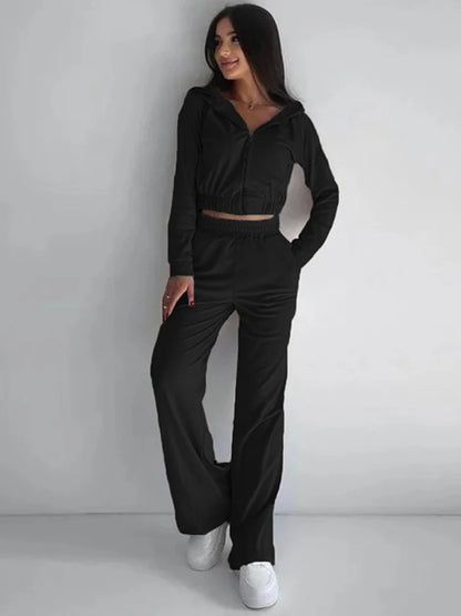 Women's casual short hoodie and sweatpants set