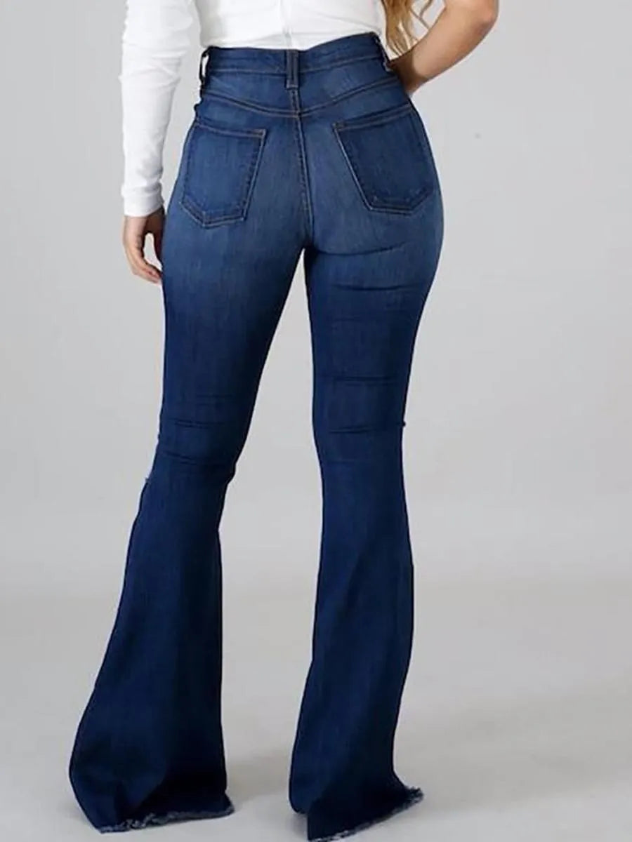 High waist flared jeans with high elasticity for women