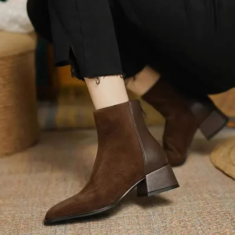 Chunky Heel Platform Square-Toe Ankle Boots