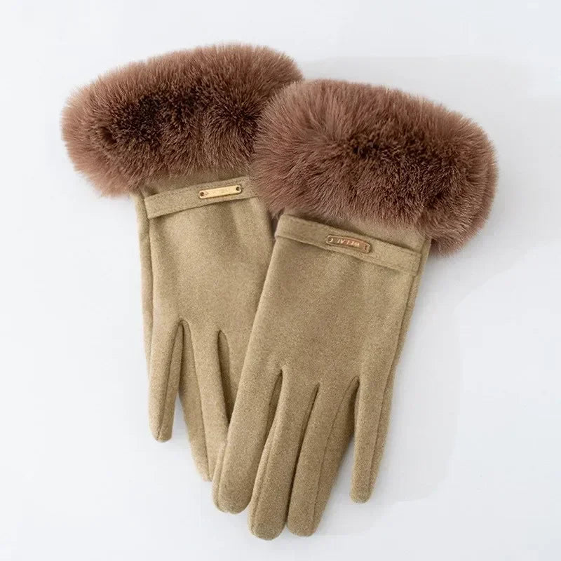 Isla Fitted Gloves | Fur Cuff Strap Detail Gloves