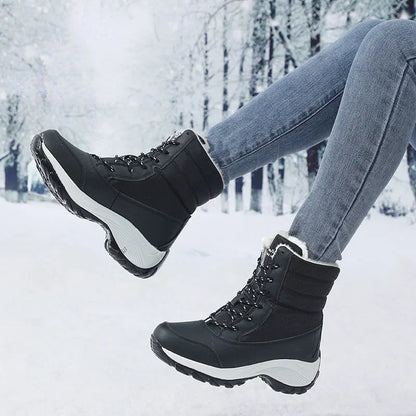 Women's platform outdoor snow boots with fur warm ankle wedge