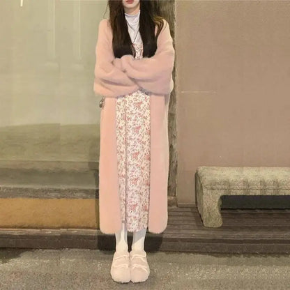 Women's long cardigan winter knitted fluffy sweater