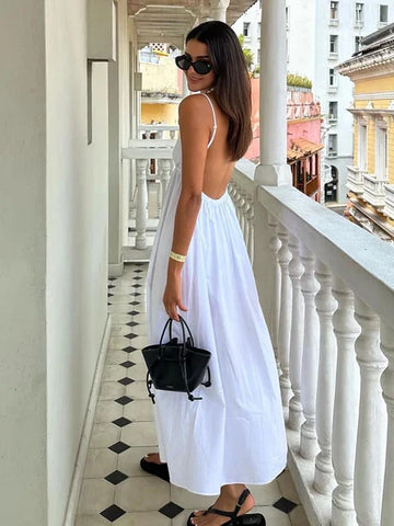 Women's Maxi Dress - Backless Spaghetti Strap - Flowy Loose Fit Elegant Wear