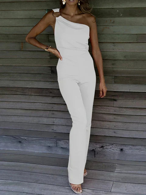 Fitted One-Shoulder Wide Leg Jumpsuit