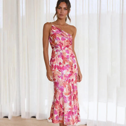 Women's Sleeveless Backless Floral Print Midi Dress