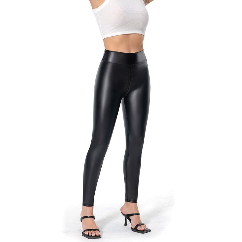 Women matte faux leather zip crotch pants