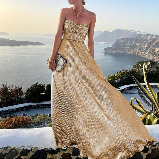Pleated Off-Shoulder Summer Party Dress
