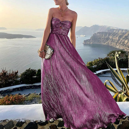 Women's Off-Shoulder Pleated Summer Party Dress Elegant Casual Dress