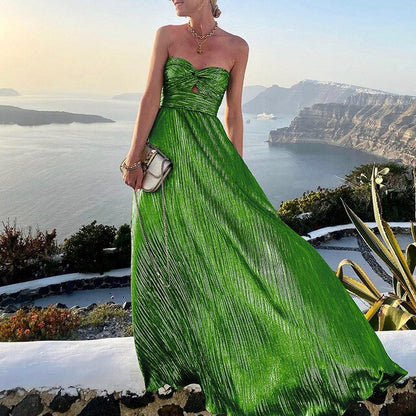 Women's Off-Shoulder Pleated Summer Party Dress Elegant Casual Dress
