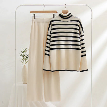 Winter stripe sweater set for women