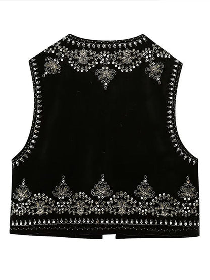 Women's black embroidered vest with sequins