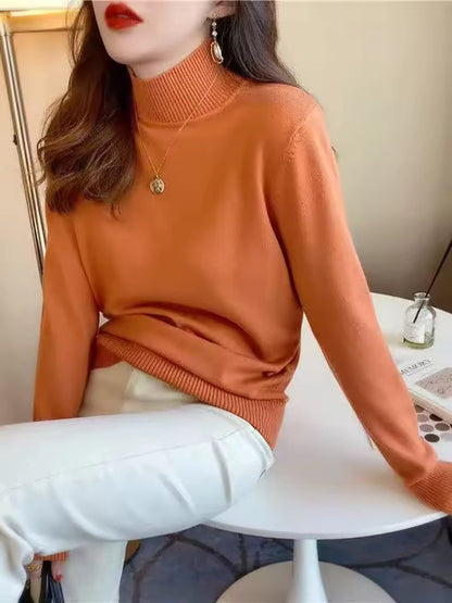 Women’s Pullover Sweater – Fine Gauge Knit – Relaxed Fit – Mock Turtleneck – Long Sleeve