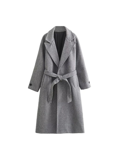 Women's french spring tweed coat with waist belt