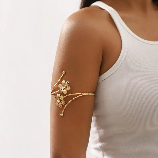 Gold Circle Arm Ring with Flower Detail