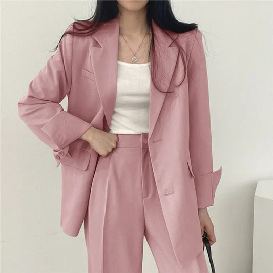 Casual Lapel Blazer and Trouser Two-Piece Set