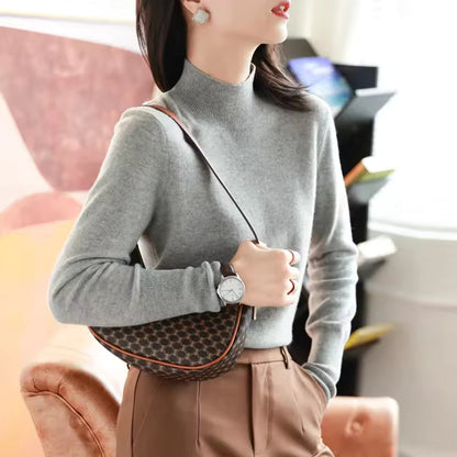 Women’s Pullover Sweater – Slim Fit – Fine Knit – Mock Turtleneck – Ribbed Cuffs