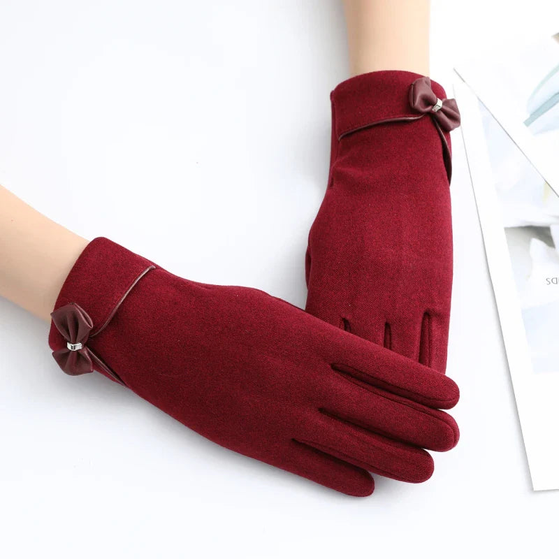 Isla Fitted Gloves | Bow Embellishment Cuff Trim Gloves