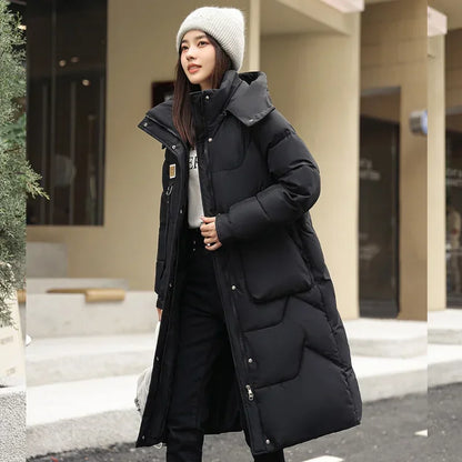 Women's winter windproof long hooded parka