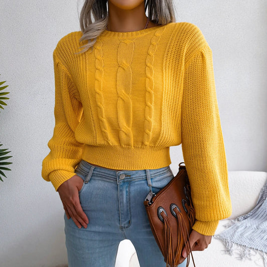 Slim Fit Knitted Lantern Sleeve Sweater
