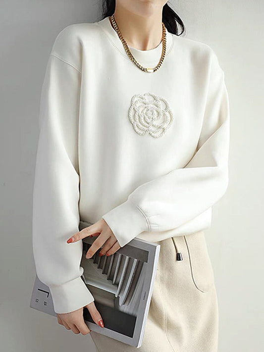 Loose Round Neck Camellia Sweatshirt