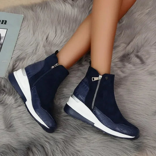 Suede Platform Wedge Ankle Boots