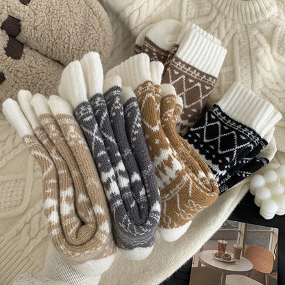 Olivia Crew Fit Socks | Fair Isle Pattern Mid-Calf Socks