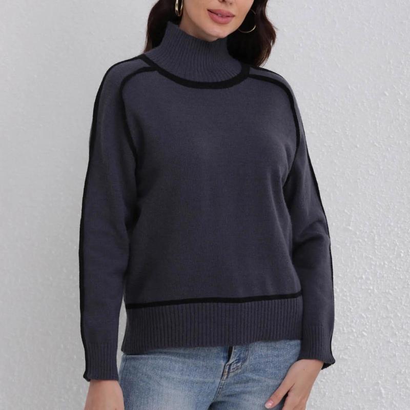 Amelia Relaxed Fit Turtleneck Sweater | Contrast Trim Ribbed Cuffs Sweater