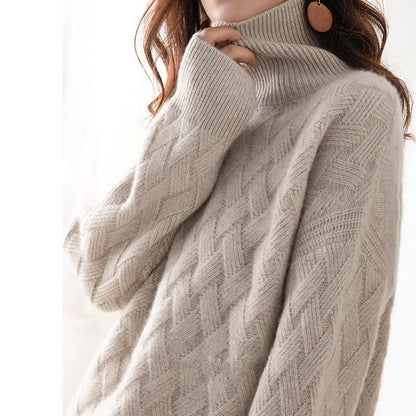 Women's winter twisted turtleneck pullover sweater
