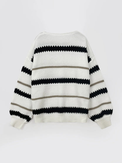 Women's loose patchwork striped sweater jumper for autumn winter