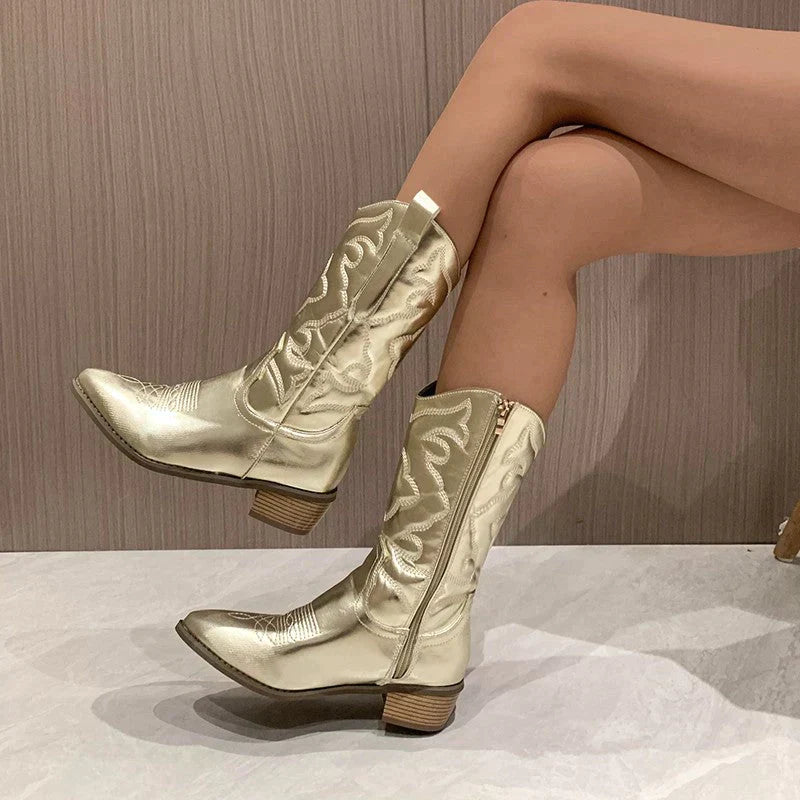 Women's stylish metallic chic boots