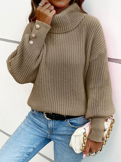 Women's plain turtleneck with button details