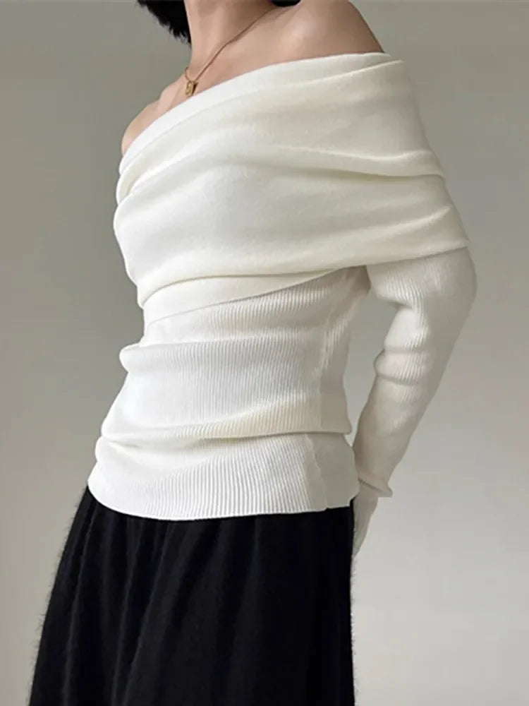 Off-Shoulder Ribbed Knit Sweater