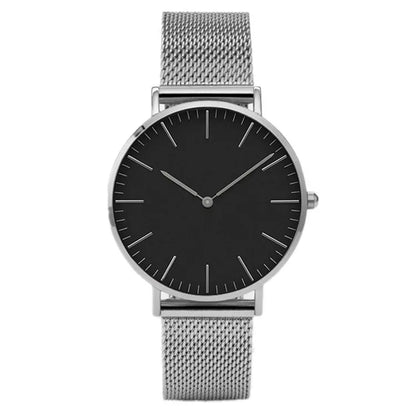 Minimalist mesh band quartz watch with ultra-slim dial for women