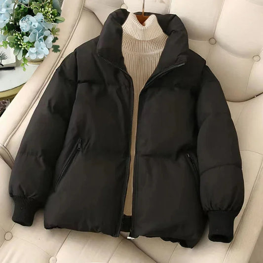 Zippered Notched Neck Winter Puffer Jacket