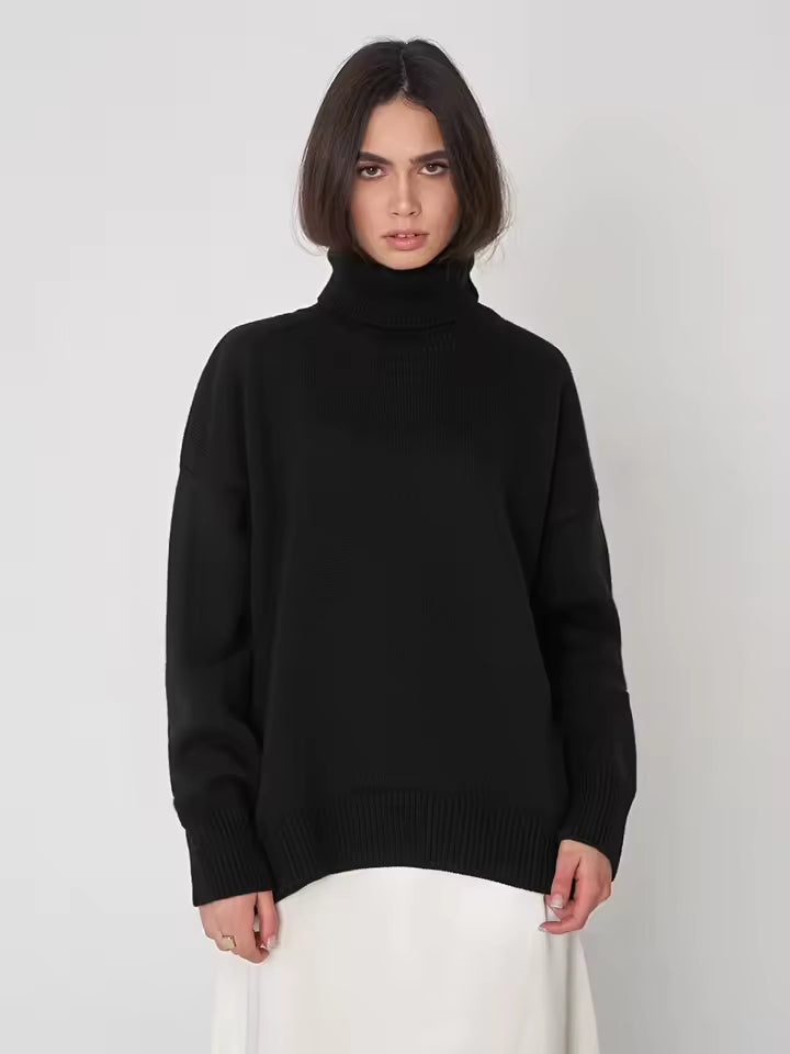 Ribbed Knit Oversized Fit Turtleneck Sweater 