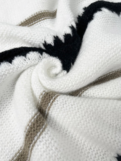 Women's loose patchwork striped sweater jumper for autumn winter