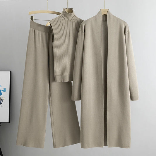 Knitted Three-Piece Sleeveless Vest Suit Set