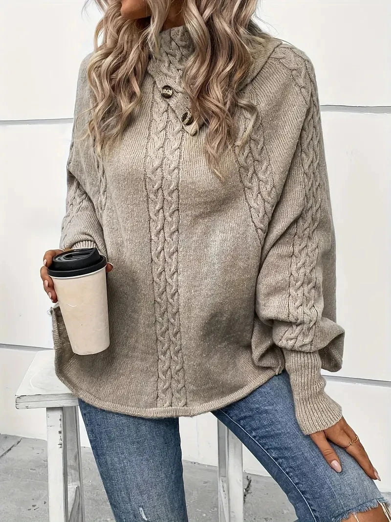 Women’s turtleneck batwing cable knit poncho sweater