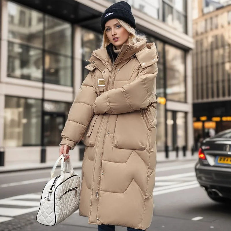 Women's long hooded winter parka thicken padded coat
