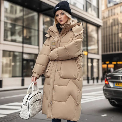 Women's long hooded winter parka thicken padded coat