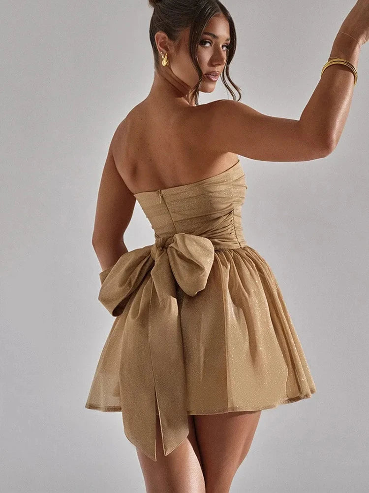 Women's Strapless A-Line Dress - Glittery Elegant Cocktail Party Wear