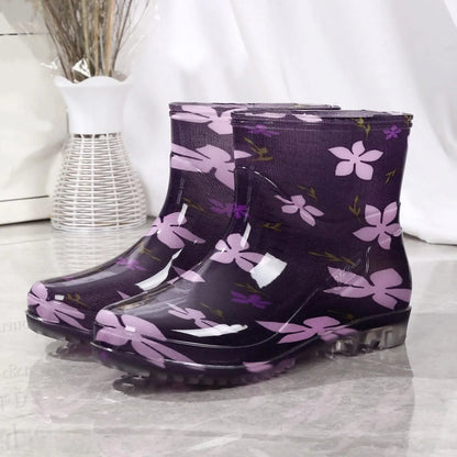 Women’s Wellington Boots – Waterproof Rubber – Mid-Calf Slip-On – Printed Grip Sole