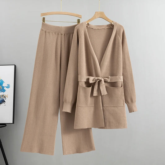 Knit Wide Leg Autumn Winter Cardigan Pants Set