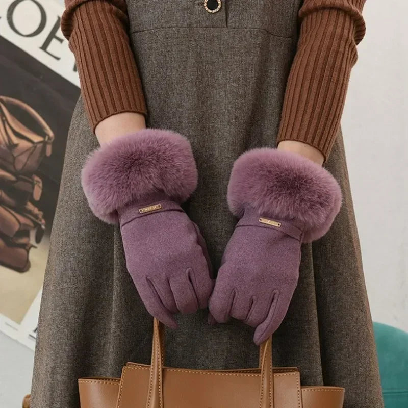 Isla Fitted Gloves | Fur Cuff Strap Detail Gloves