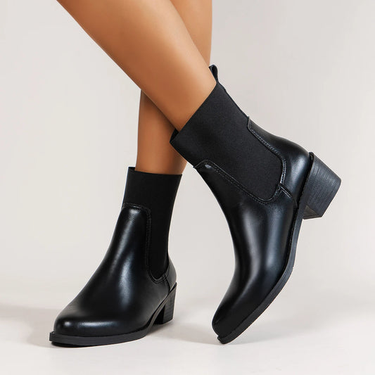 Chunky Heel Pointed Toe Chelsea Boots