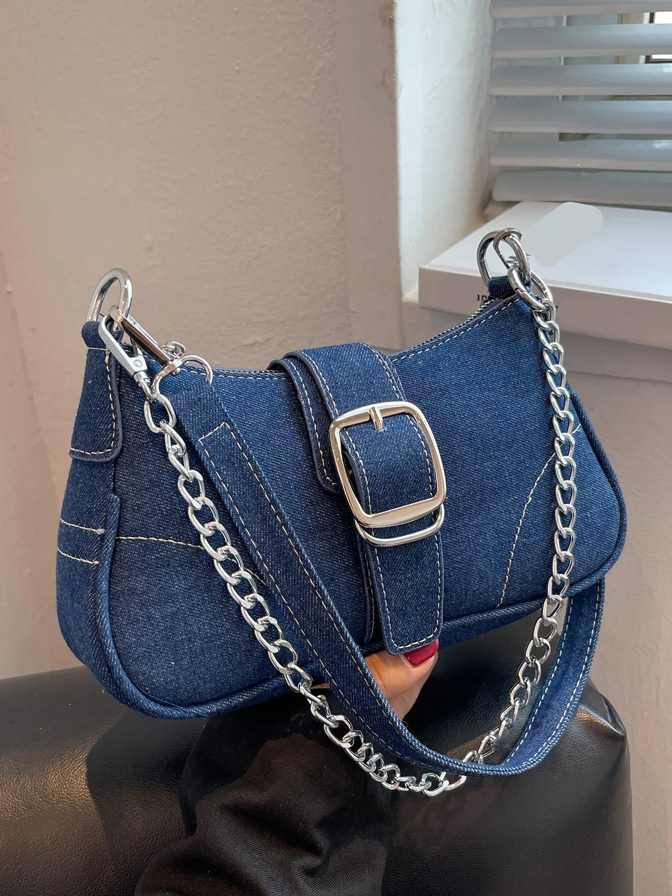 Marjani - small denim buckle two-way bag