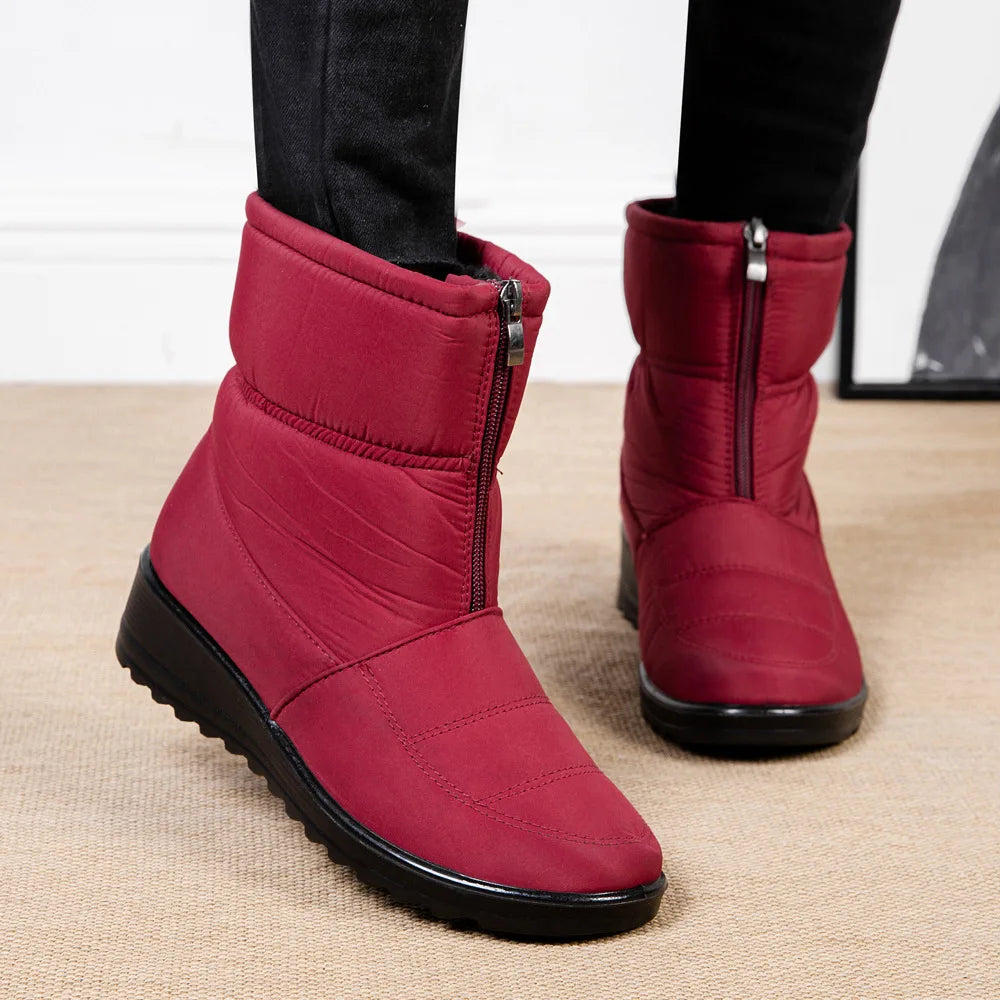 Women's padded zip-up waterproof plush ankle boots