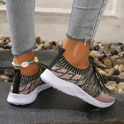 Women's Knit Sneakers - Breathable Slip-On - Lightweight Cushioned Sole