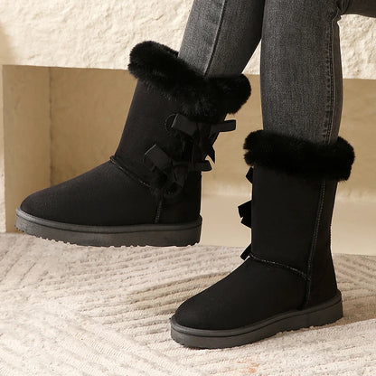 Women's mid-tube snow boots with bow decoration